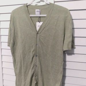Zara men's light green short sleeve cardigan | L